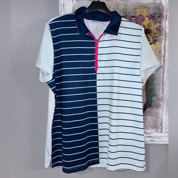 Lady Hagen Tops - Lady Hagen Polo Shirt XL Small Blue White Pink Short Sleeve 1/4 Zip Golf Tennis